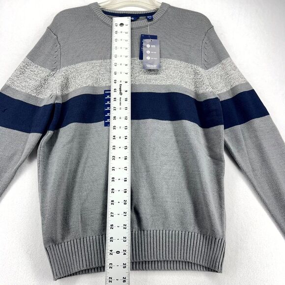 IZOD Woods Cove Chest Stripe Sweater Crew Neck Med Gray Heather Mens Size S NEW - Picture 10 of 10